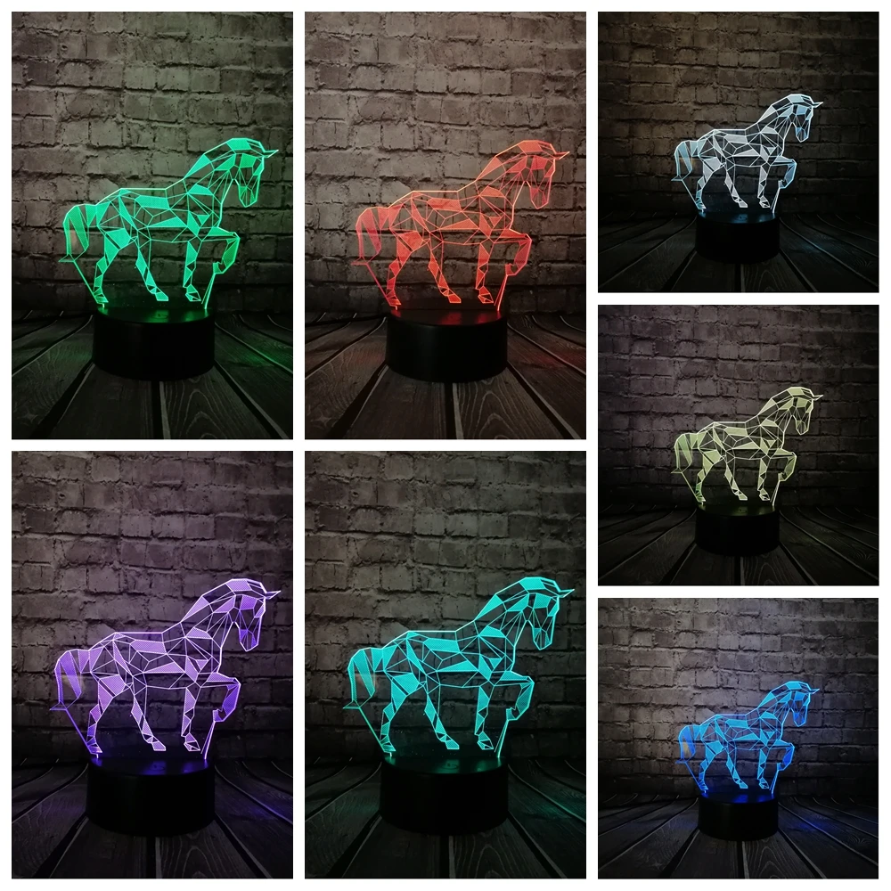 Новинка животное ретро лошадь атмосфера 3D светодиодный USB лампа многоцветный