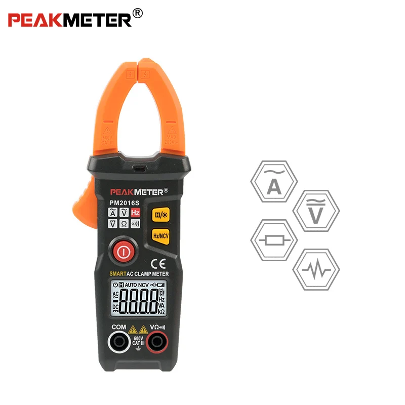Официальный PEAKMETER PM2016S умный мини цифровой AC клещи мультиметр с сопротивлением частоты удержания данных NCV тестер
