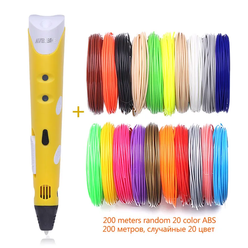 Pen With 200M ABS Корабли из российской федерации 3д печать ручка игрушки Модель 3d ручка 3 д принтер рисунок магические ручки рисования и 100/200метр пластиковые ABS нити школьные товары для подарка детей на день рождения - Цвет: Pen With 200M ABS