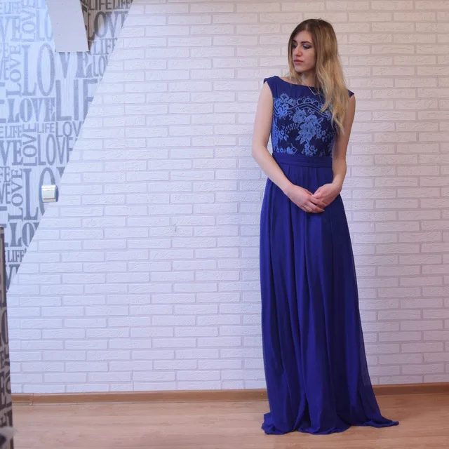 Dressv аппликация вечернее платье темно-Королевский синий вырез лодочкой без рукавов Длина до пола ТРАПЕЦИЕВИДНОЕ ПЛАТЬЕ женское официальное длинное вечернее платье