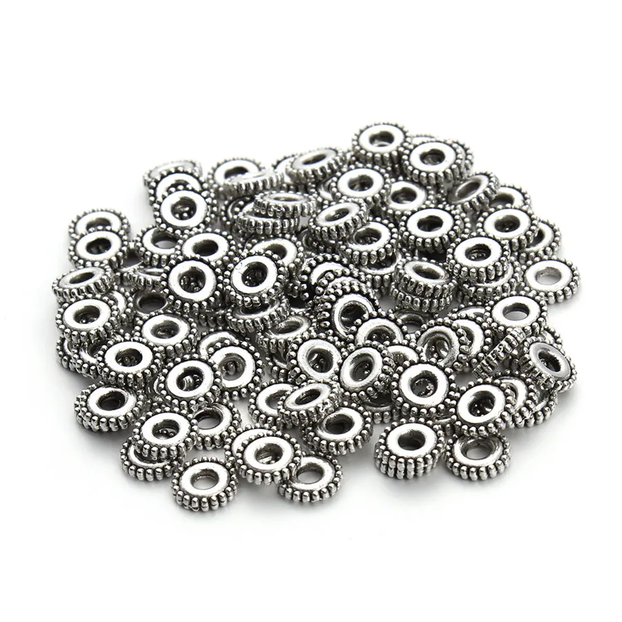 

100pcs/lot 6mm Tibetan Silver Spacer Beads Metal Charms Rondelle Beads for Jewelry Making DIY Beads Accessories Findings F3407