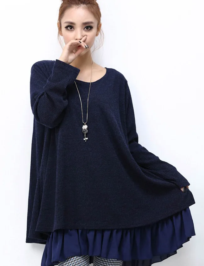 2016 новая зимняя повседневная платье для женщин большой плюс размер шифон свитер