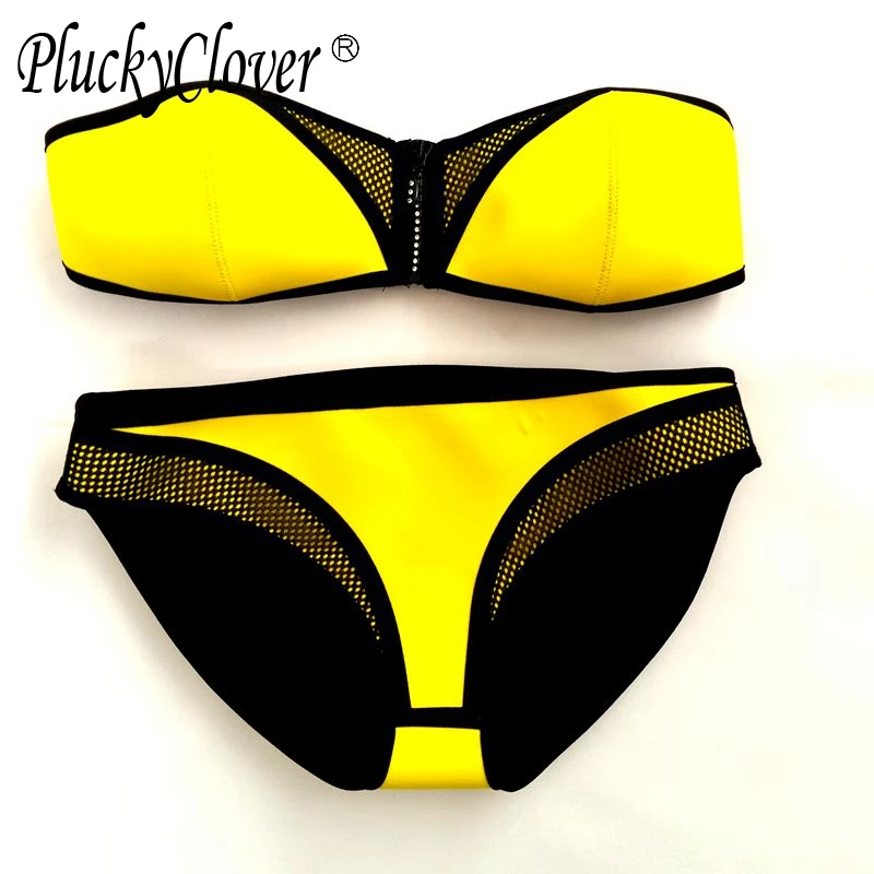 Большой зазор! Новинка 2019 бикини без бретелек сетчатый лоскутный купальник из