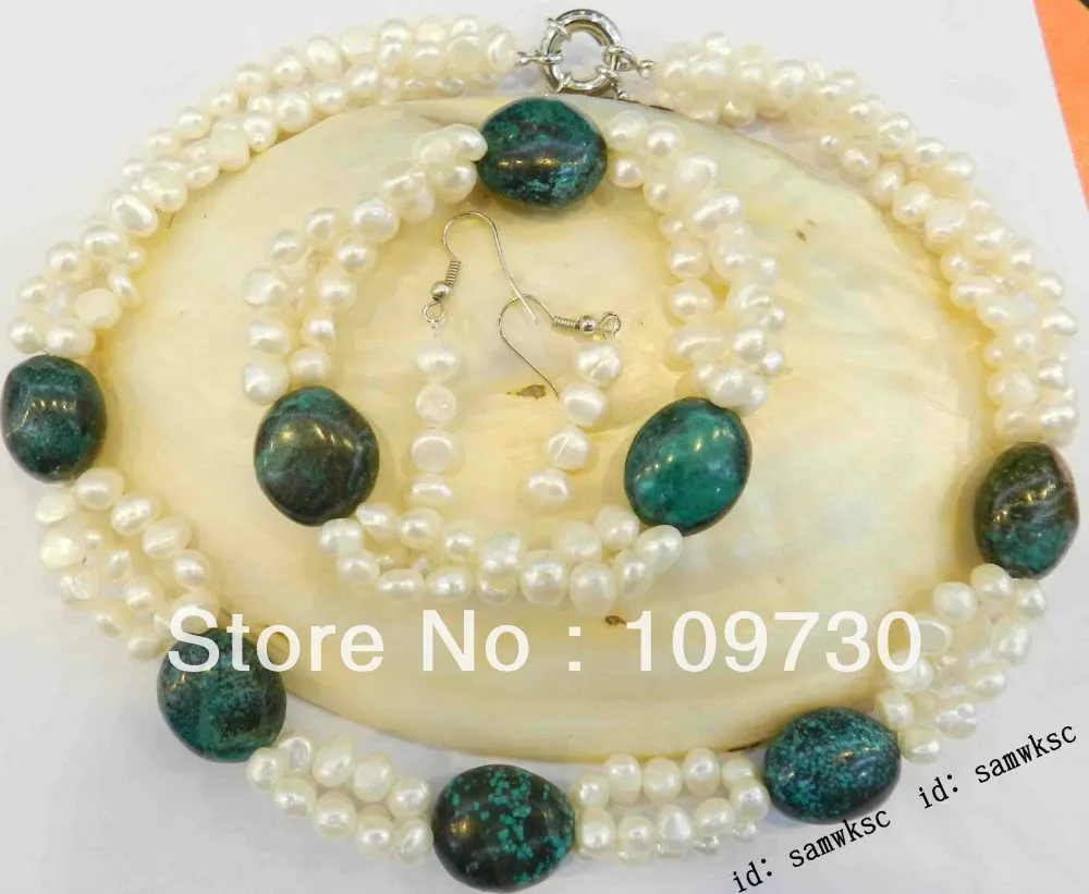 DYY Jewelry 00519 Lovely Natural Blue Turquoise &amp Really White Pearl Necklace bracelet earring set (A0423) | Украшения и