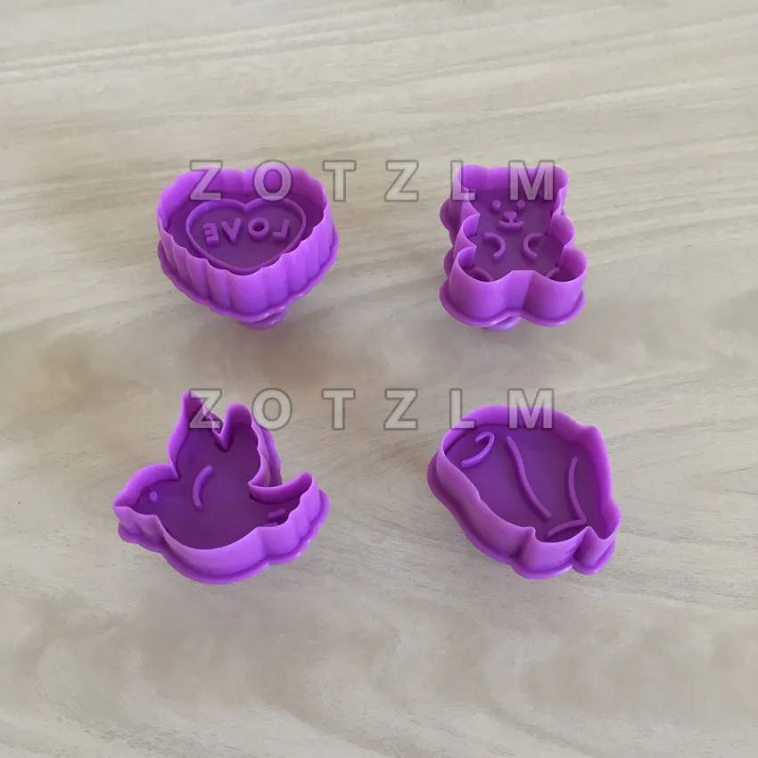 4 шт./компл. серии Love Пластик формочки для печенья 3D с рисунком Мишки и сердца
