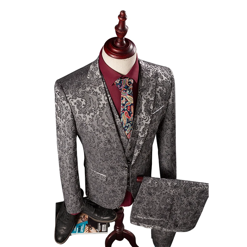 OSCN7 3 шт. серебряный костюм для мужчин Slim Fit 2019 необычный сценический певицы