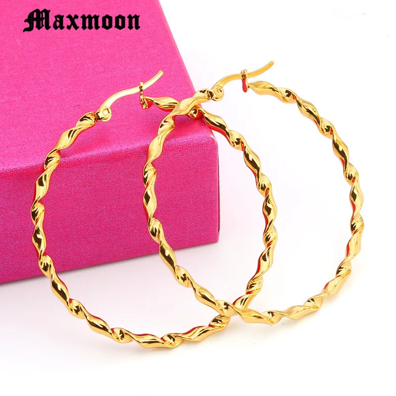 Женские серьги кольца Maxmoon круглые вrincos из нержавеющей стали золотого цвета