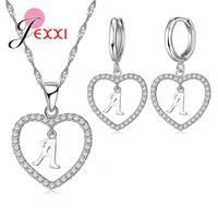 letter a to z heart shape pendant necklace earrings sets for wedding engagement jewelry real 925 sterling silver jewelry