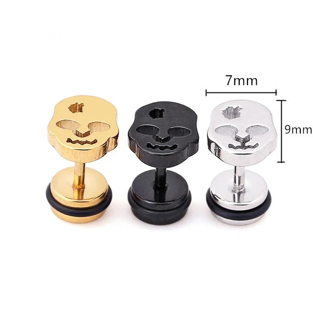 Punk Skull Man Women's Stud Earrings Stainless Steel Gold/Silver/Black Gothic Vintage Body Piercing Brincos for Gift Party | Украшения