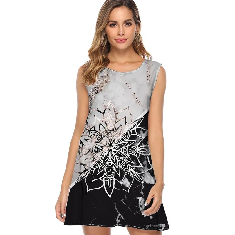 

Vinyl Record Collection Print Dress Women Fashion Sleeveless Casual Loose Summer Dress A-line o neck Party vogue Dress