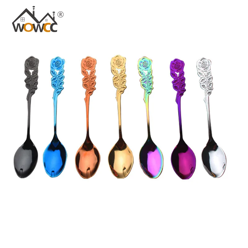 WOWCC маленькая кофейная ложка из нержавеющей стали с цветами Strring чайная десертная