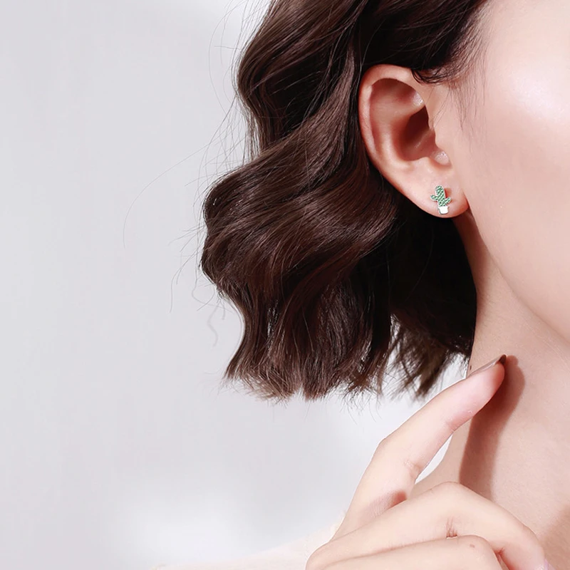 Серьги гвоздики в виде кактуса с иголкой из стерлингового серебра 925 пробы или