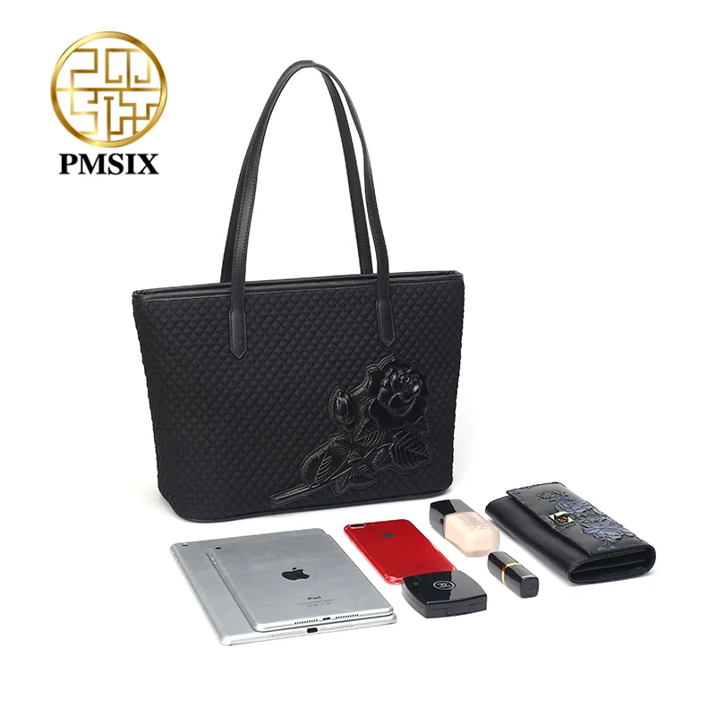 PMSIX Женская вместительная Холщовая Сумка из тисненой кожи повседневная