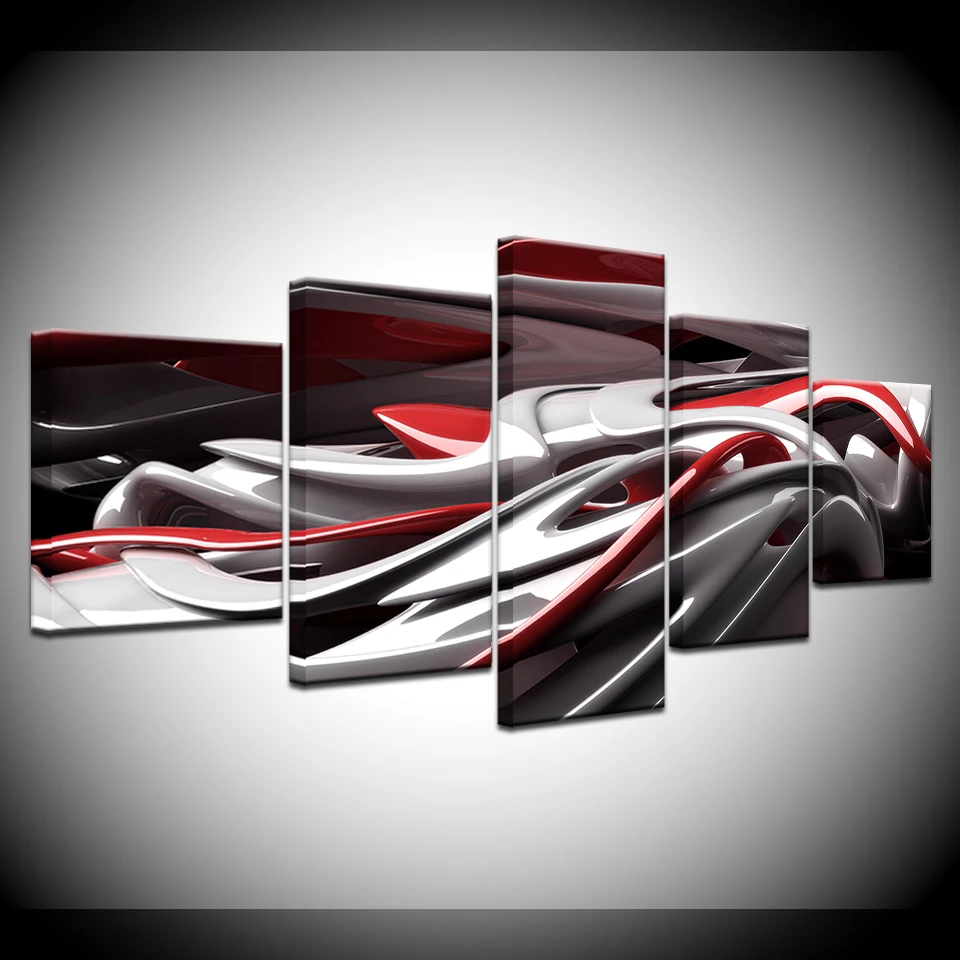 Cool Red and white abstract 5 Piece HD Wallpapers Art Canvas Print modern Poster Modular art painting for Living Room Home Decor | Дом и сад