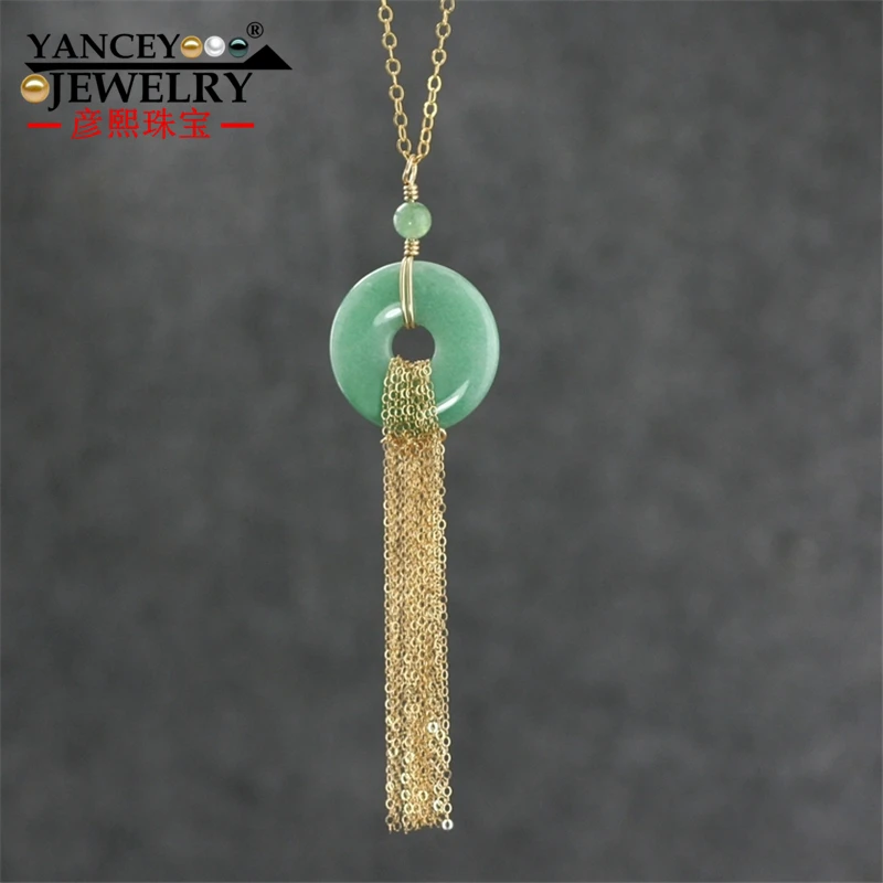 Оригинальный дизайн Натуральный светло зеленый нефрит пинг пряжка Ожерелье