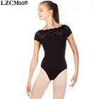 Трико для девочек LZCMsoft, кружевное, черное, из спандекса, нейлона, с короткими рукавами, балетное, танцевальное, командное