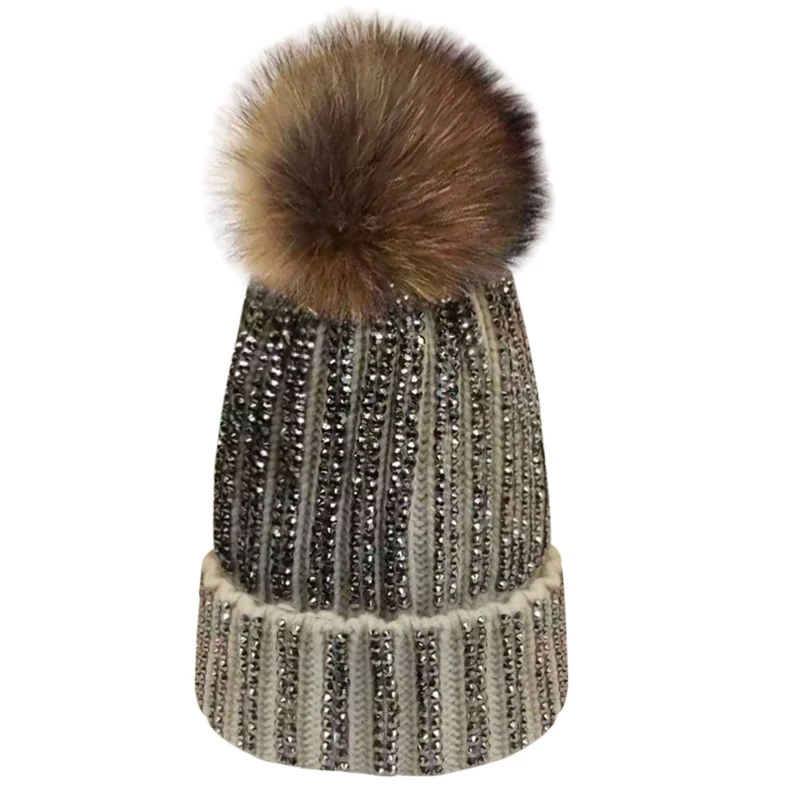 Для женщин зимние шапки с помпонами Шапки реального меха кролика помпоном Шерсть