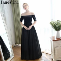 janevini simple black plus size mother of the bride dresses with half sleeves boat neck long evening dinner gown vestito sposa