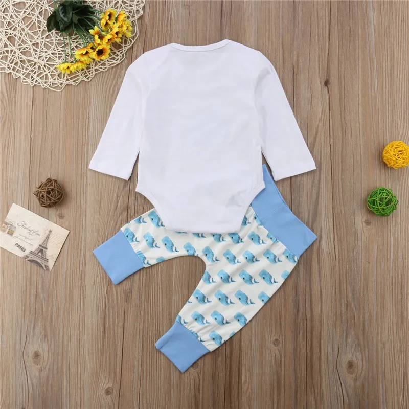 Newborn Baby Boy Girl Clothes Set Autumn Long Sleeve T-shirt Top Whale Print Bodysuits Pants Boys Girls Clothing Outfits 2PCs |