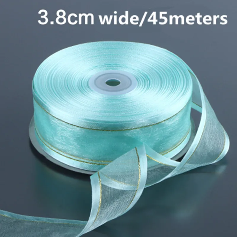 50 ярдов/партия 38 мм ленты из органзы с золотым краем для свадебного