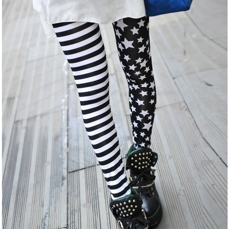 Модные женские леггинсы FENNASI черные лоскутные брюки с полосками и звездами