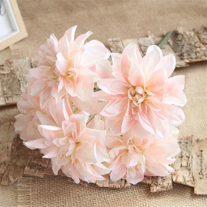 

10Pcs Fake Dahlia (5 heads/piece) 25.59" Length Simulation Pompon for Wedding Home Showcase Decorative Artificial Flowers
