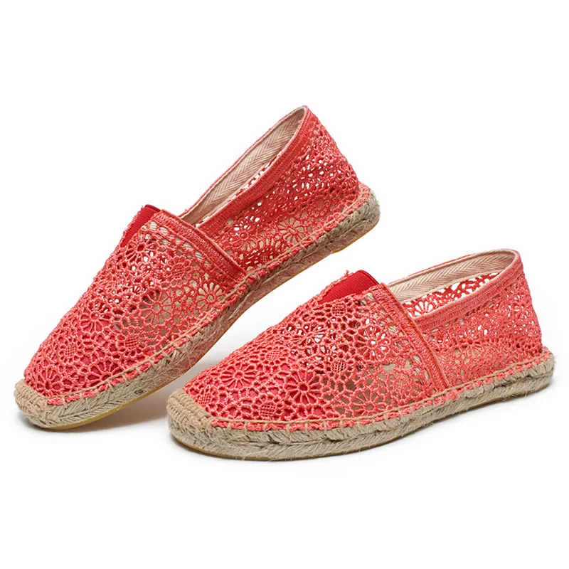 Женские летние повседневные эспадрильи кружевные плоские туфли дышащие лоферы