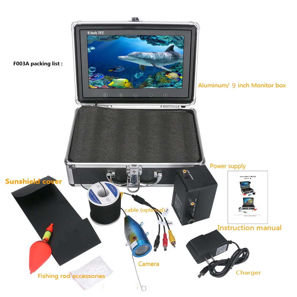 Скидка Бесплатная доставка! Видеокамера для подводной рыбалки, камера с цветным монитором 9 дюймов, 20 м, 1000 ТВЛ, 12 светодиодов