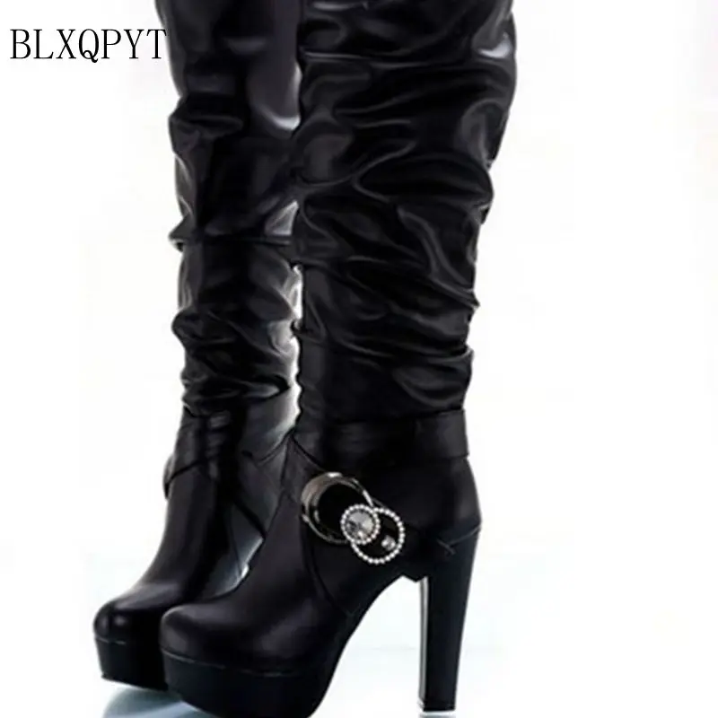 

BLXQPY Botas Mujer Big Size 34-43 Brand Design Patch Color Over The Knee Boots Thick Sole Platform Slim Long Winter Autumn 66-6