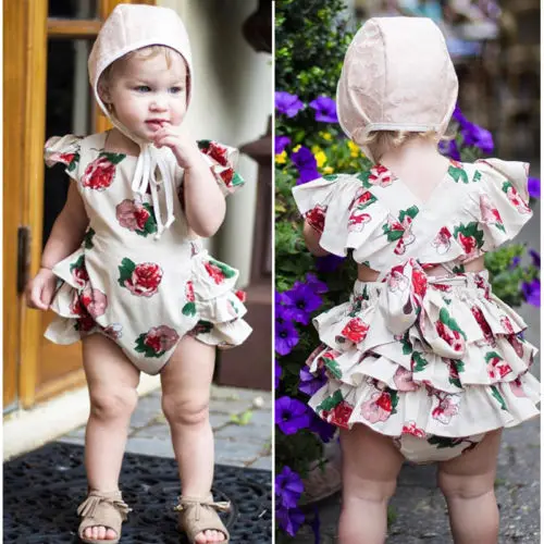 Новинка Летние Боди с цветочным принтом боди оборками для маленьких девочек