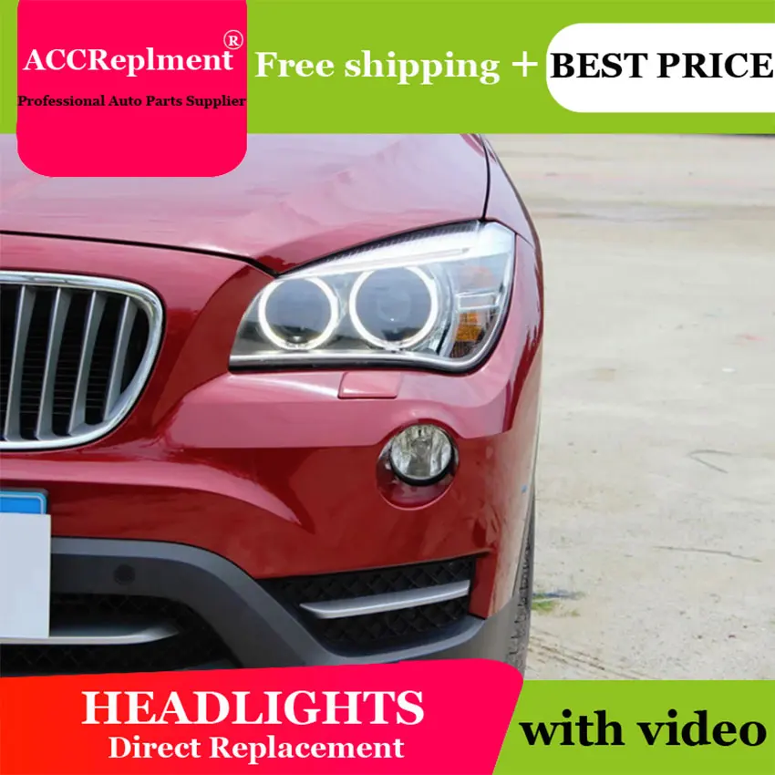 

car styling For BMW X1 headlights angel eyes 2011-2015 For BMW X1 LED light bar Q5 bi xenon lens h7 xenon day light