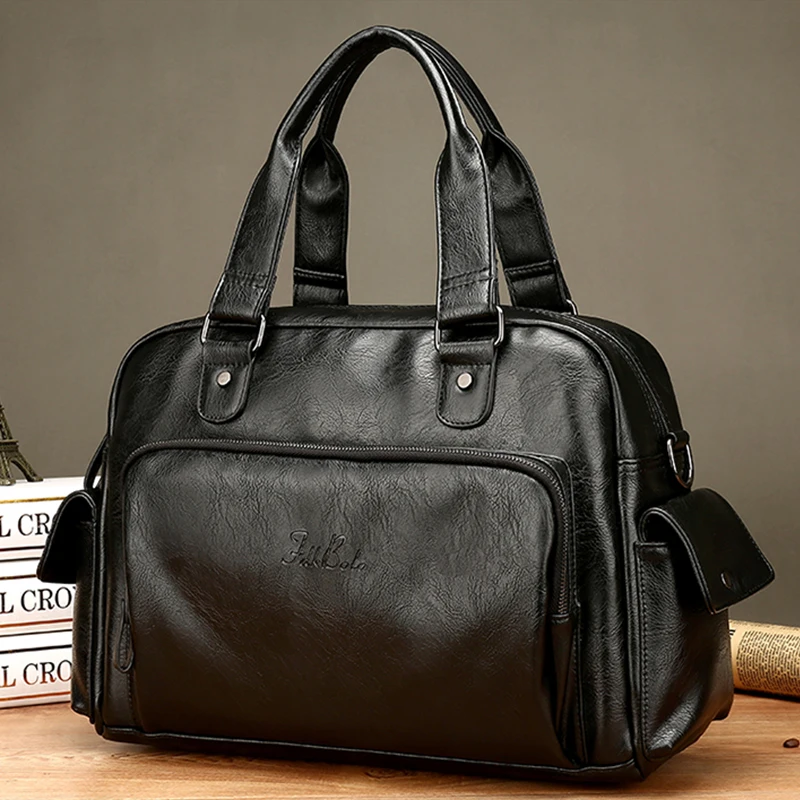 Брендовая дорожная сумка Мужская большая ручная из ПУ кожи деловая для ноутбука