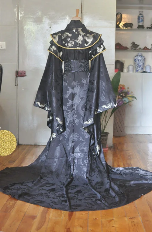 Черный золотой мужской костюм с хвостом для костюмированной вечеринки Hanfu