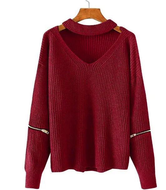 Loose Solid Women Sweaters and Pullovers V Neck Halter Coat Long Sleeve Jumper | Женская одежда