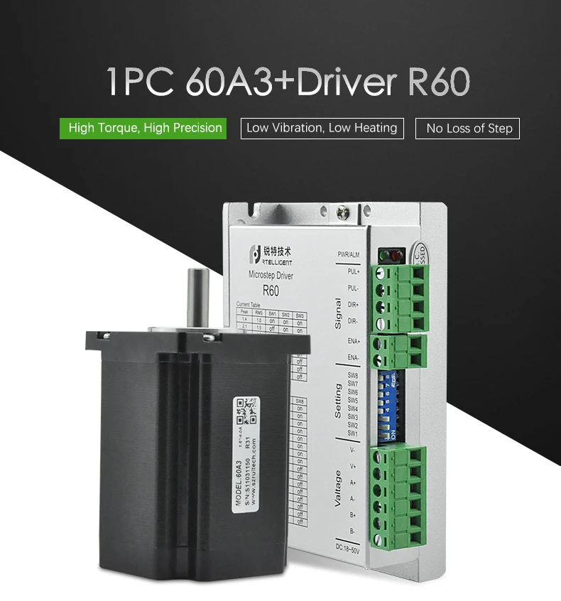 Rtelligent 60x60 мм Nema 24 шаговый двигатель 3N. M 5A с 24-50 в DC 5.6A Nema 23 24 шаговый двигатель драйвер контроллер ЧПУ комплект