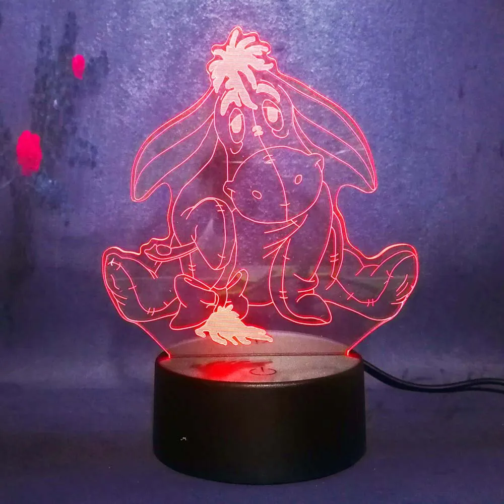 Мультфильм Eeyore POH Bear Friend 3D ночные светильники LED 7 цветов USB Детские игрушки огни