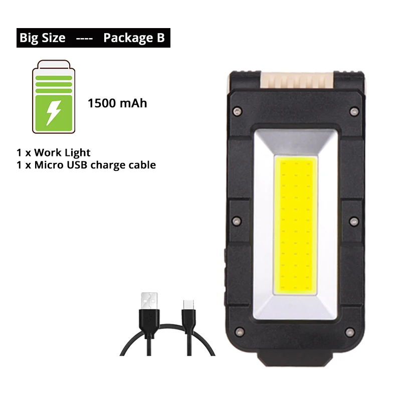 Big Size-Package B USB Перезаряжаемый COB рабочий светильник, портативный светодиодный светильник-вспышка с регулировкой на 180 градусов с магнитным креплением, подходит для кемпинга - Испускаемый цвет: Big Size-Package B