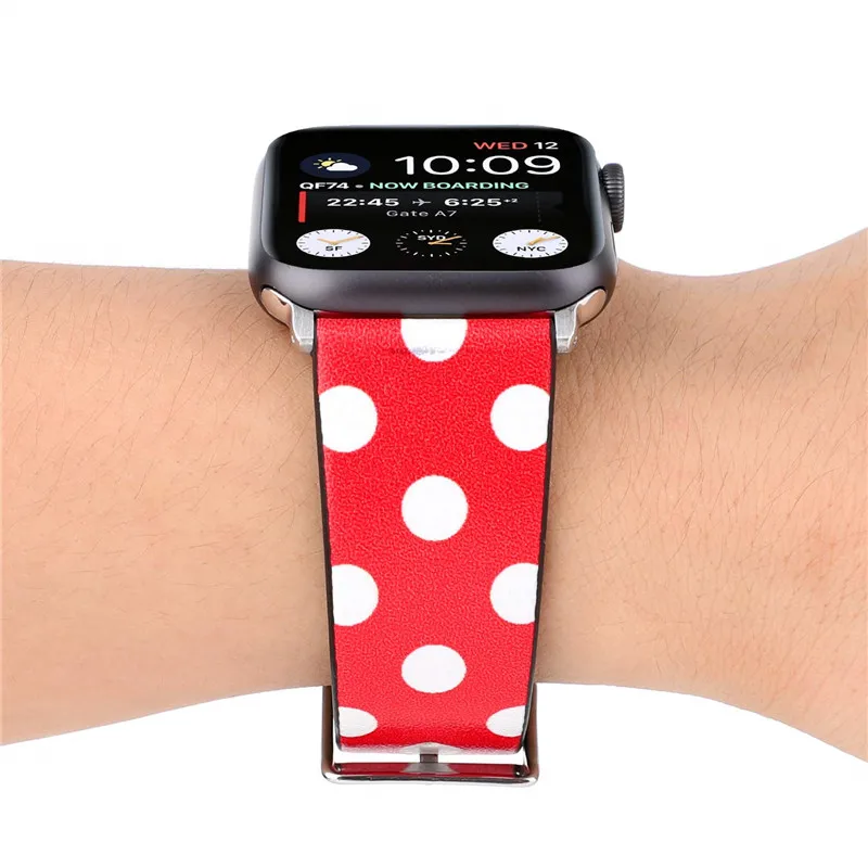 Симпатичный стильный ремешок для Apple Watch 4 ремешка 40 мм 44 кожаный мультяшный Микки