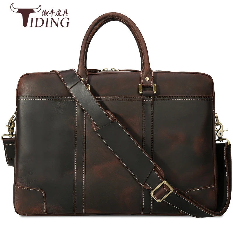 

17" Laptop Mens Briefcase Travel Bags Handbags Genuine Leather 2018 Male Leather Business Tote Large Capacity Weekend Bag