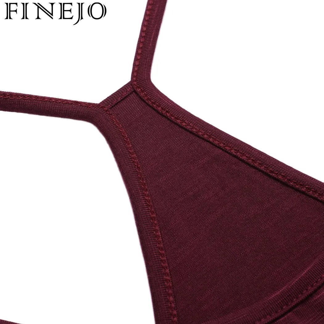 Женский короткий топ на бретельках FINEJO однотонный с круглым вырезом и кружевной