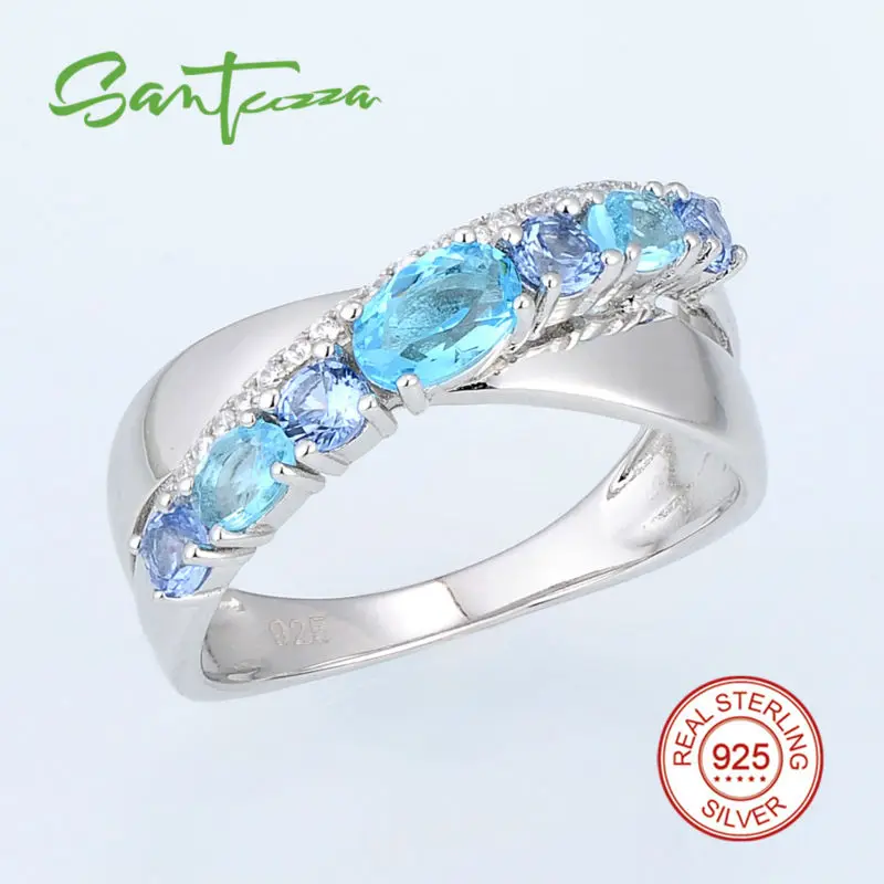 Серебряное кольцо для женщин SANTUZZA, Настоящее серебро 925 пробы, Мерцающее Кольцо с кубическим цирконием, вечерние ювелирные изделия