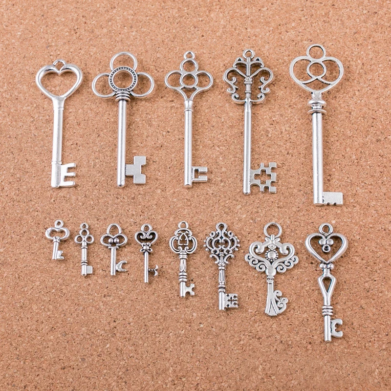 Высококачественные 13 шт. различных брелоков для ключей античные посеребренные