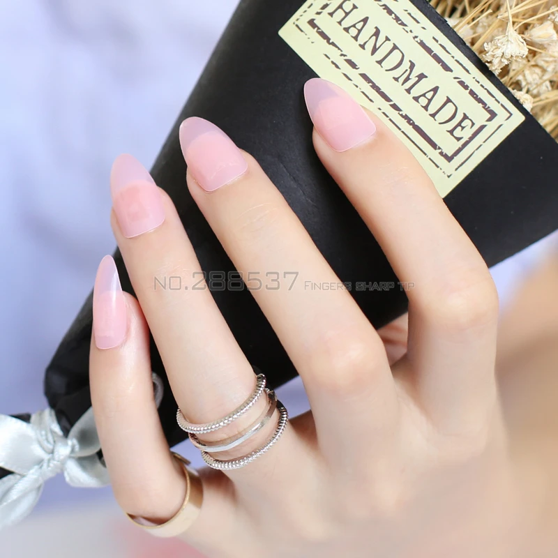 Новый прозрачный порошок Полный ногтей удобный искусственный острый розовый 24