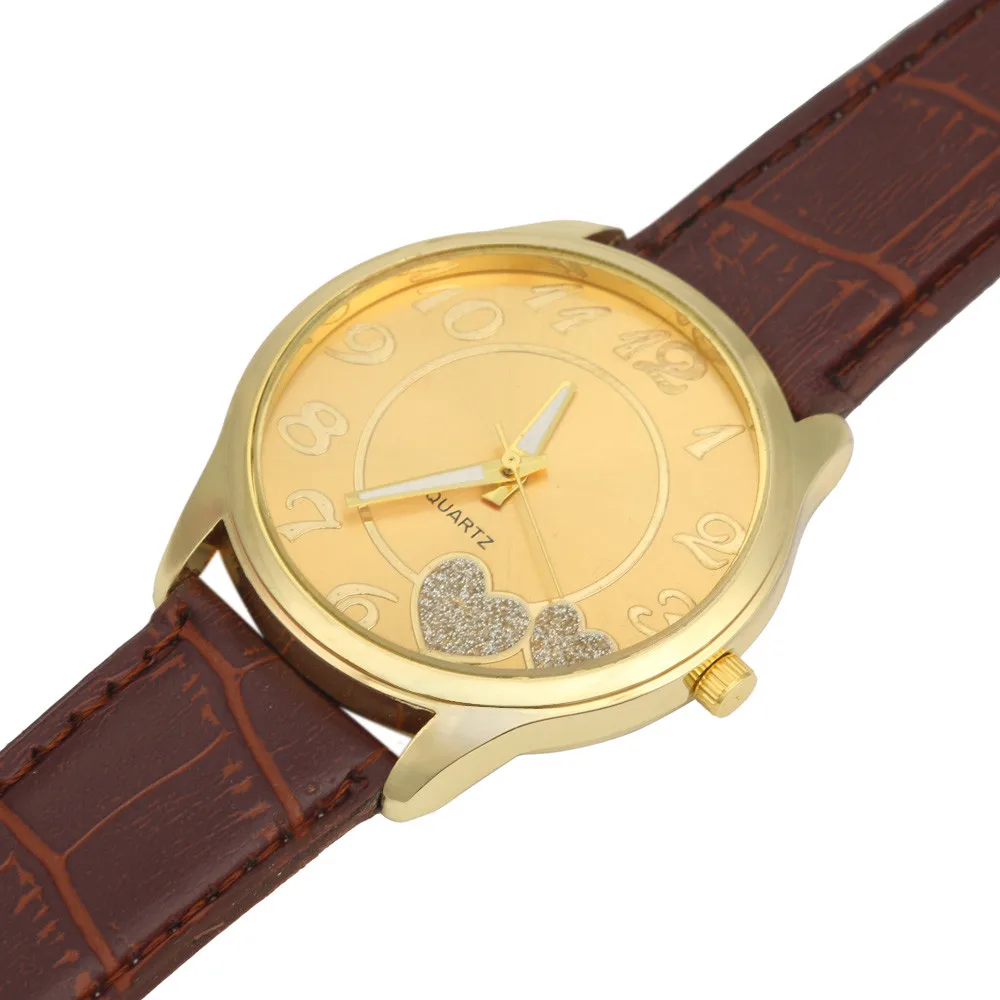 Женские часы с кожаным ремешком и серебристым золотым сетчатым циферблатом