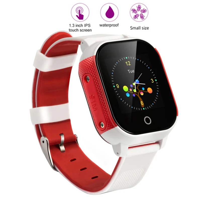 White Red Новые умные детские часы IP67 водонепроницаемые детские сим-карты сенсорный экран gps wifi SOS трекер детский будильник анти-потеря умные часы - Цвет: White Red