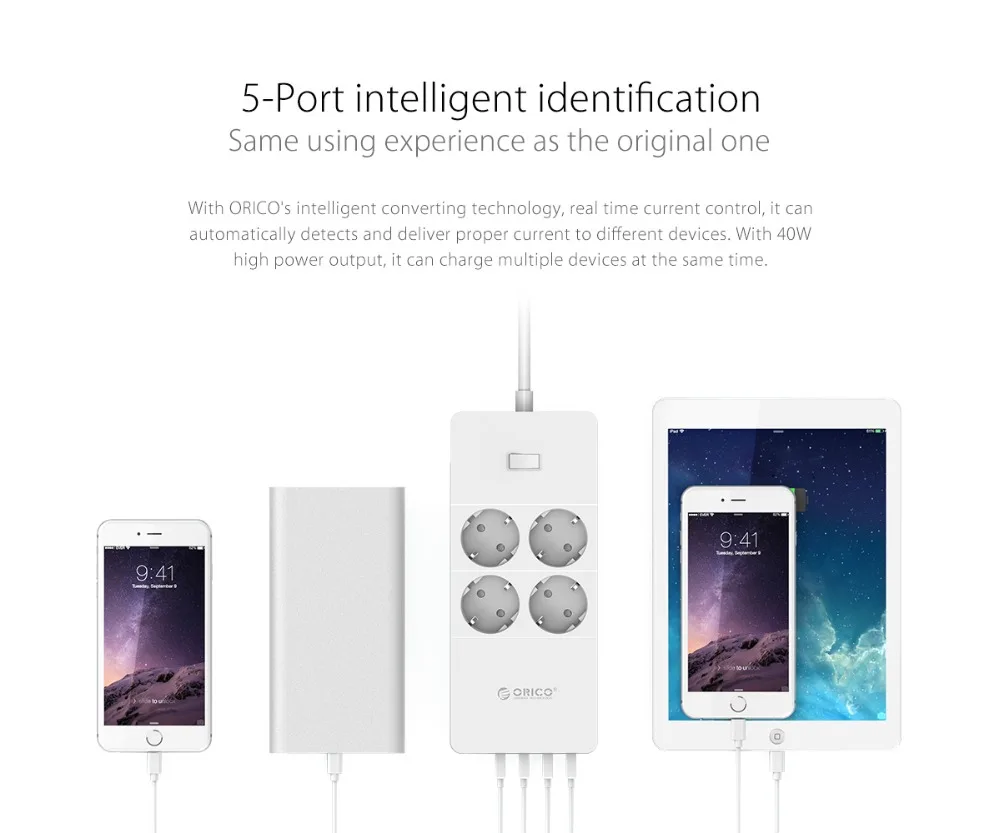 ORICO Защита от перенапряжения USB зарядное устройство бытовая техника 4 AC EU power Strip1.5 метра шнур питания с 5 портами usb зарядная станция