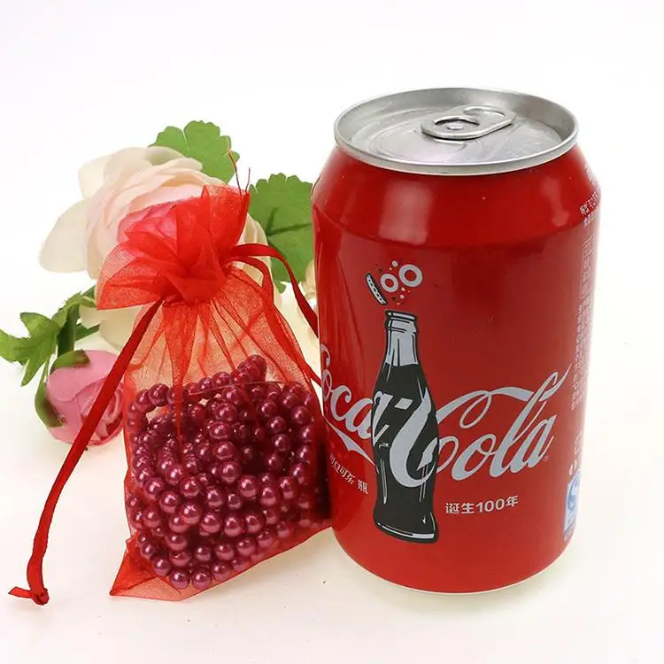 Органзовые ювелирные мешочки красного цвета 9х12 см недорого, тюль для подарков, оптом, с логотипом, печать на заказ, 100 штук в лоте.