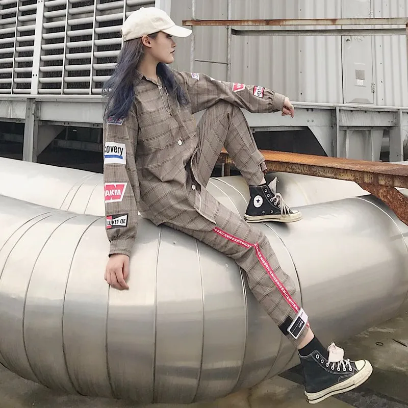 Хип хоп Женский комплект из 2 предметов нашивка для одежды цвета хаки серые