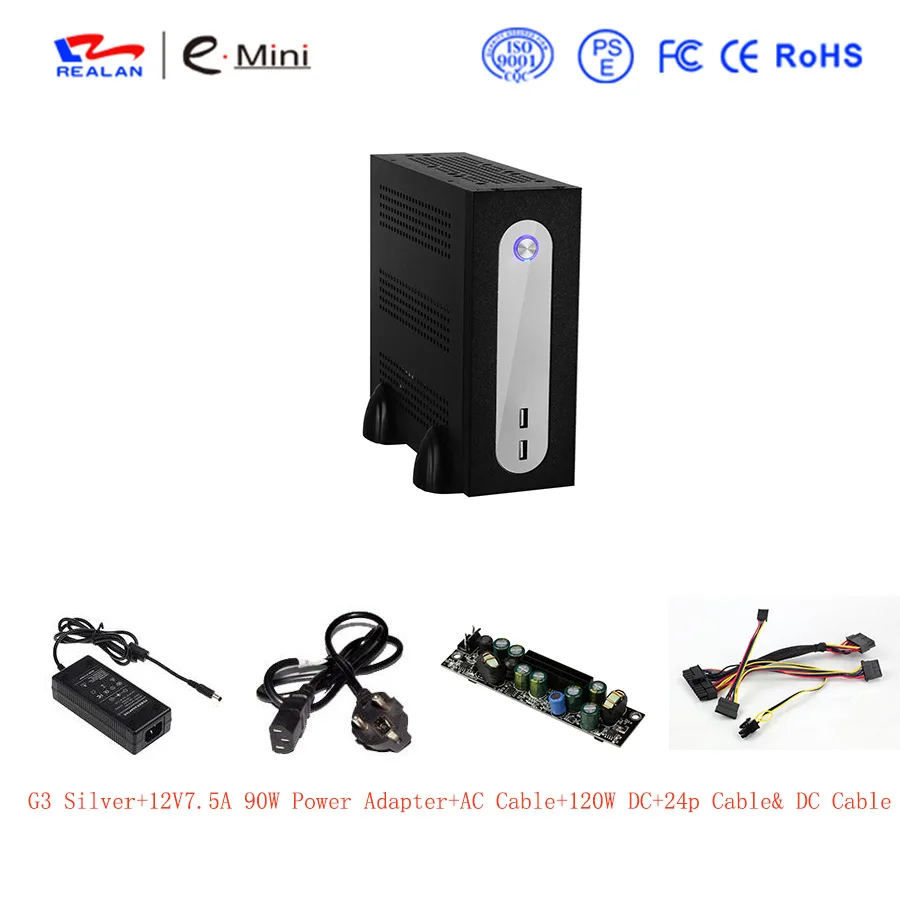 Realan G3 OEM Mini ITX Промышленные компьютерные корпуса с блоком питания с двумя WIF портами шесть COM портов - Цвет: Silver 84W Adapter