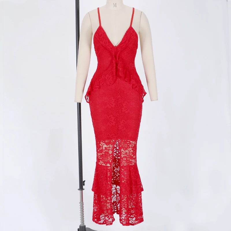 Ocstrade Runway Dress 2019 New Elegant Sexy White Sleeveless Wavy Front Slit Bodycon Long Lace Maxi Party | Женская одежда